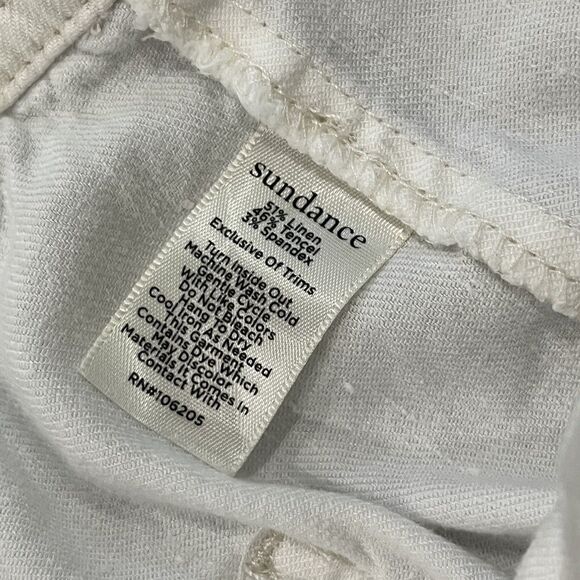 Sundance Pants Women’s 6 White Linen Straight Leg Pockets Coastal Beach Resort - Picture 5 of 8